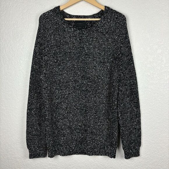 Magaschoni Wool Blend Marled Black White Knit Pullover Sweater Mens Size Large - Picture 1 of 6
